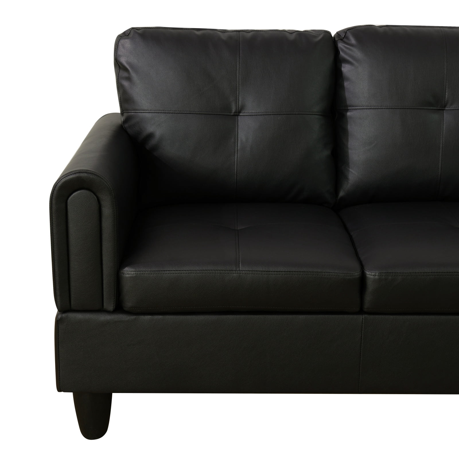 Aisword Sectional Sofa Couch, 97" L-Shaped Living Room Sets with Movable Ottoman & Right Facing Chaise Lounge, Faux Leather, Black