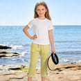 thumbnail image 4 of LIaqionyy Girls Cotton Linen Capri Pants Elastic Waist Casual Loose Summer Vacation Cropped Pant with Pockets, 4 of 7