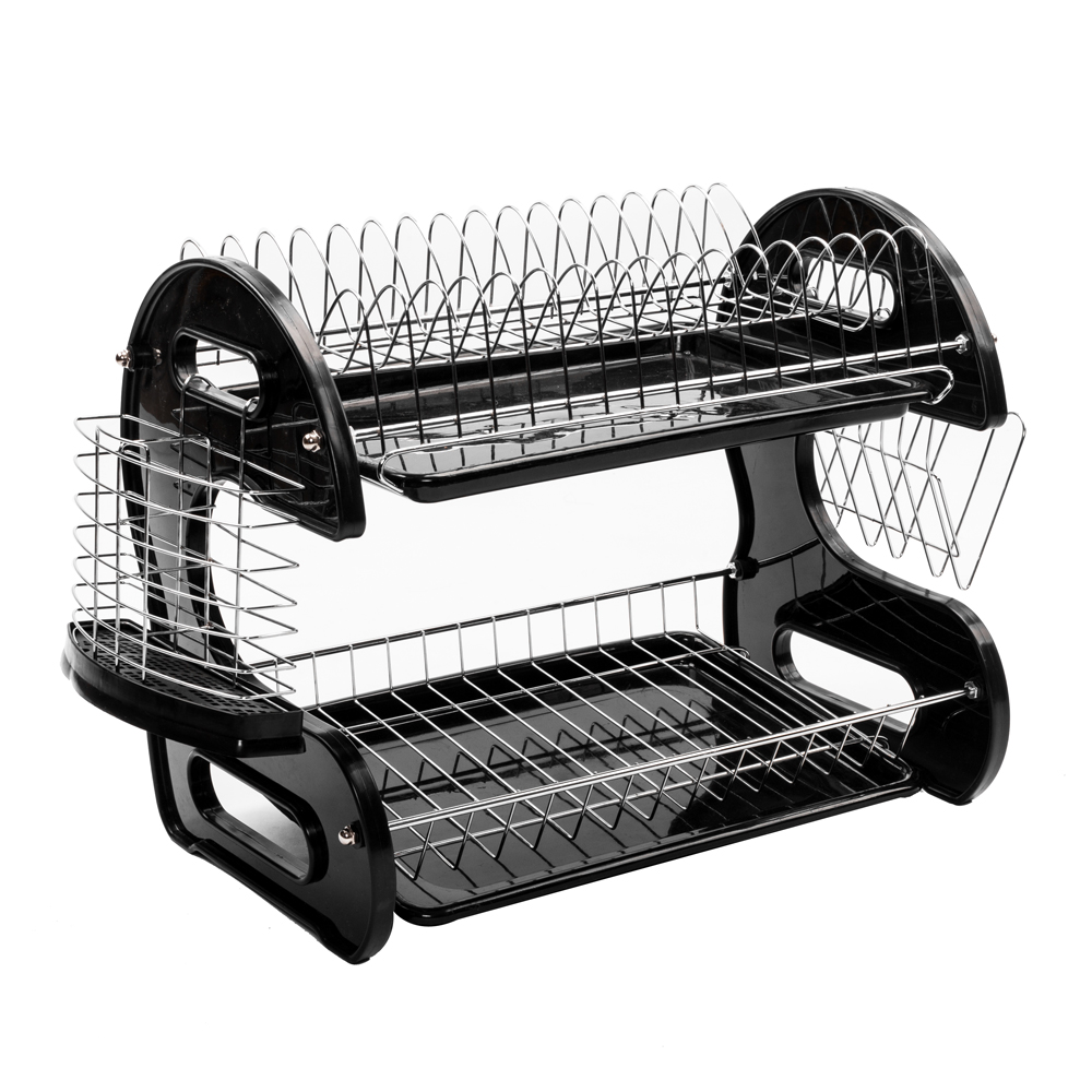 Dish Racks for Kitchen, Black Multifunctional Dual Layers Bowls & Dishes & Chopsticks & Spoons