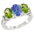 thumbnail image 1 of 10K White Gold Natural Tanzanite & Peridot Sides Ring 3-Stone Oval Diamond Accent, size 10, 1 of 3