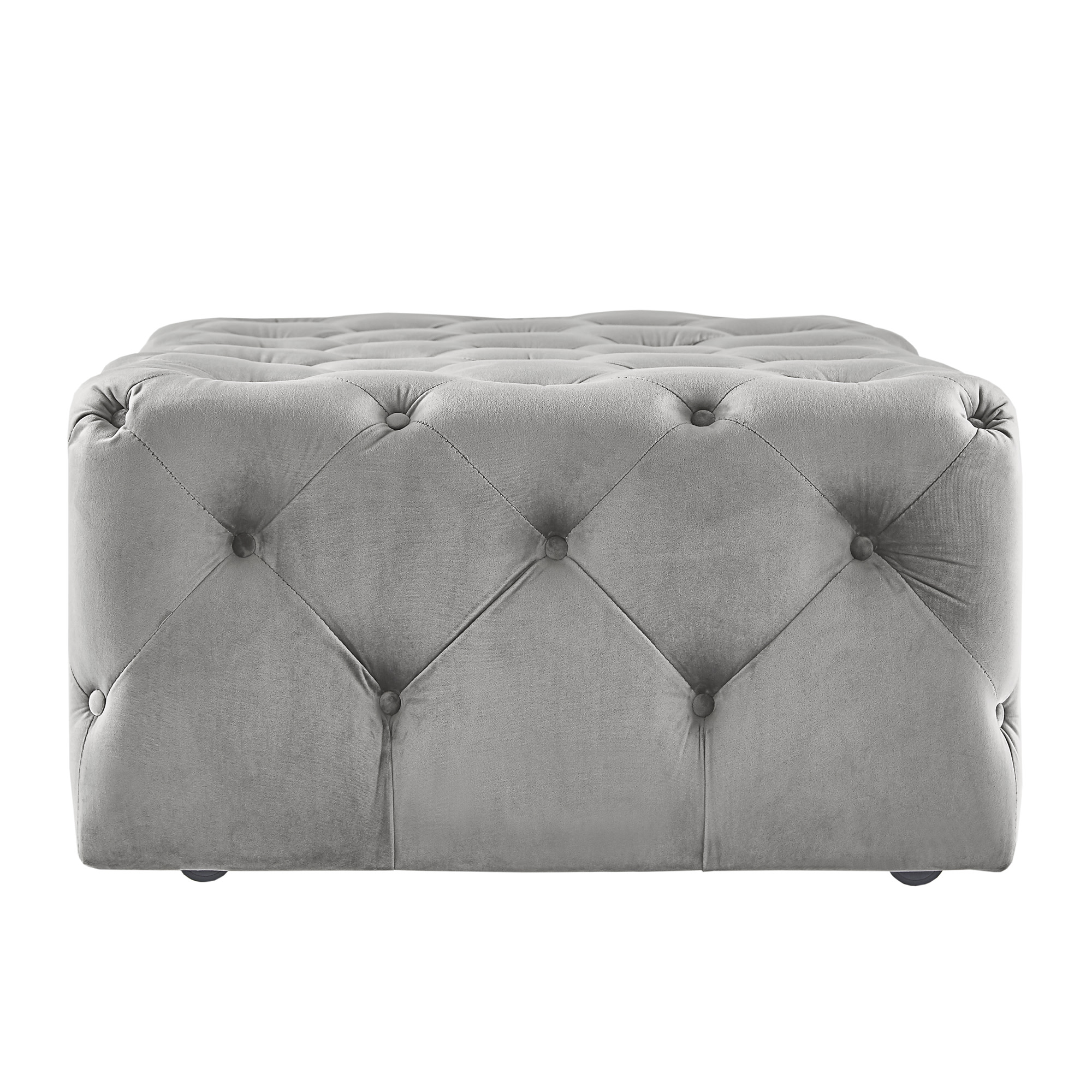 Weston Home Bowman Rectangular Tufted Ottoman with Casters, Grey Velvet