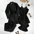 thumbnail image 2 of SwiftWear Women's 4-Piece Stretchy Satin Pajama Set Lace Trim Robe Nightgown Cami & Shorts Plus Size Sleepwear for Spring & Fall​, Black, 2 of 7