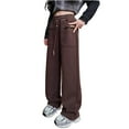 thumbnail image 3 of dazeni Cargo Pants for Girl Teen Baggy Parachute Trouser with Pocket Tween Wide Leg Y2K Sweatpant Hip Hop Dance Jogger Open Bottom Coffee, 3 of 7