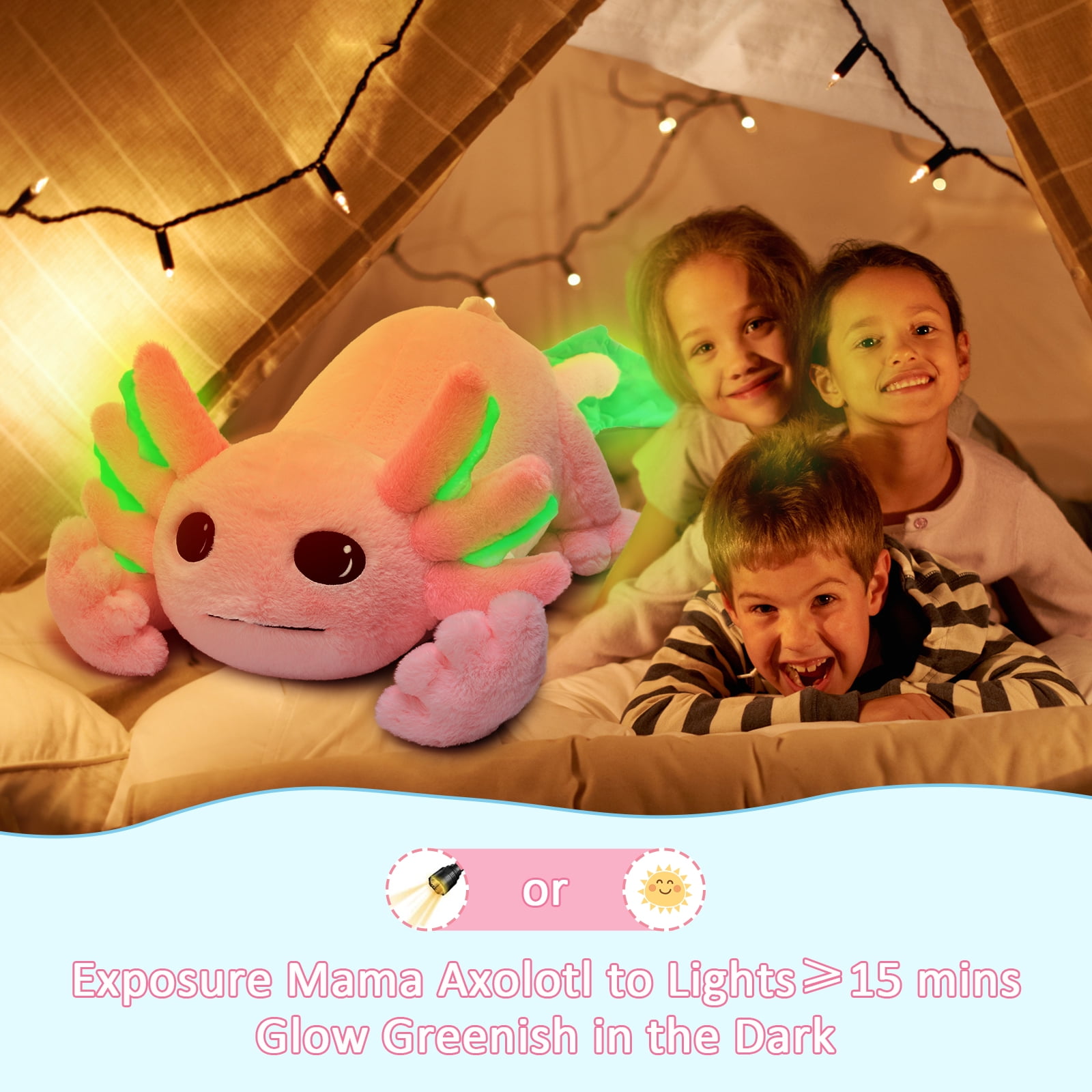 MaoGoLan 39.5" Giant Axolotl Stuffed Animal Pink Pillow Axolotl Plush Toy Glow in The Dark