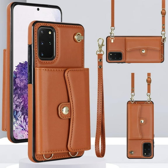Phone Case for Samsung Galaxy S20 Plus S20  5G Wallet Cover with RFID Blocking Credit Card Holder Wrist Crossbody Strap Cell Accessories S20 5G S20plus 20S   S2O S 20 20  G5 Women Men Brown