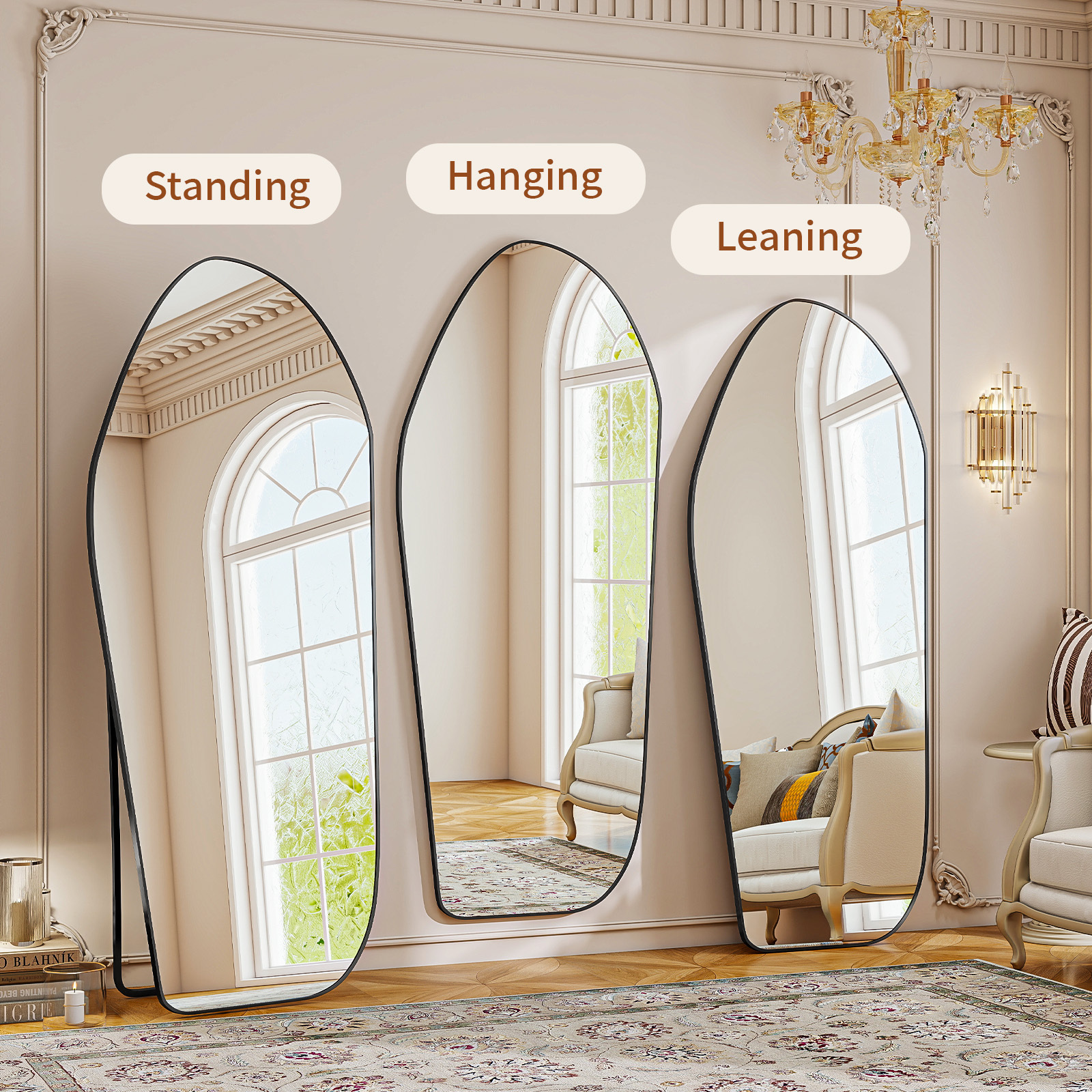 Mirstory 67"x24" Irregular Floor Mirror Decorative Full Length Mirror, Black