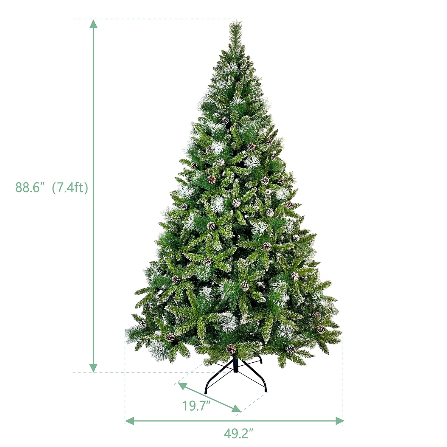 Kadyn 7.4ft Christmas Tree, Decorated with 65 Pine Cones and Realistic over 1300 Thicken Tips, Hinged, with Metal Stand, Easy Assembly, for Indoor and Outdoor Use