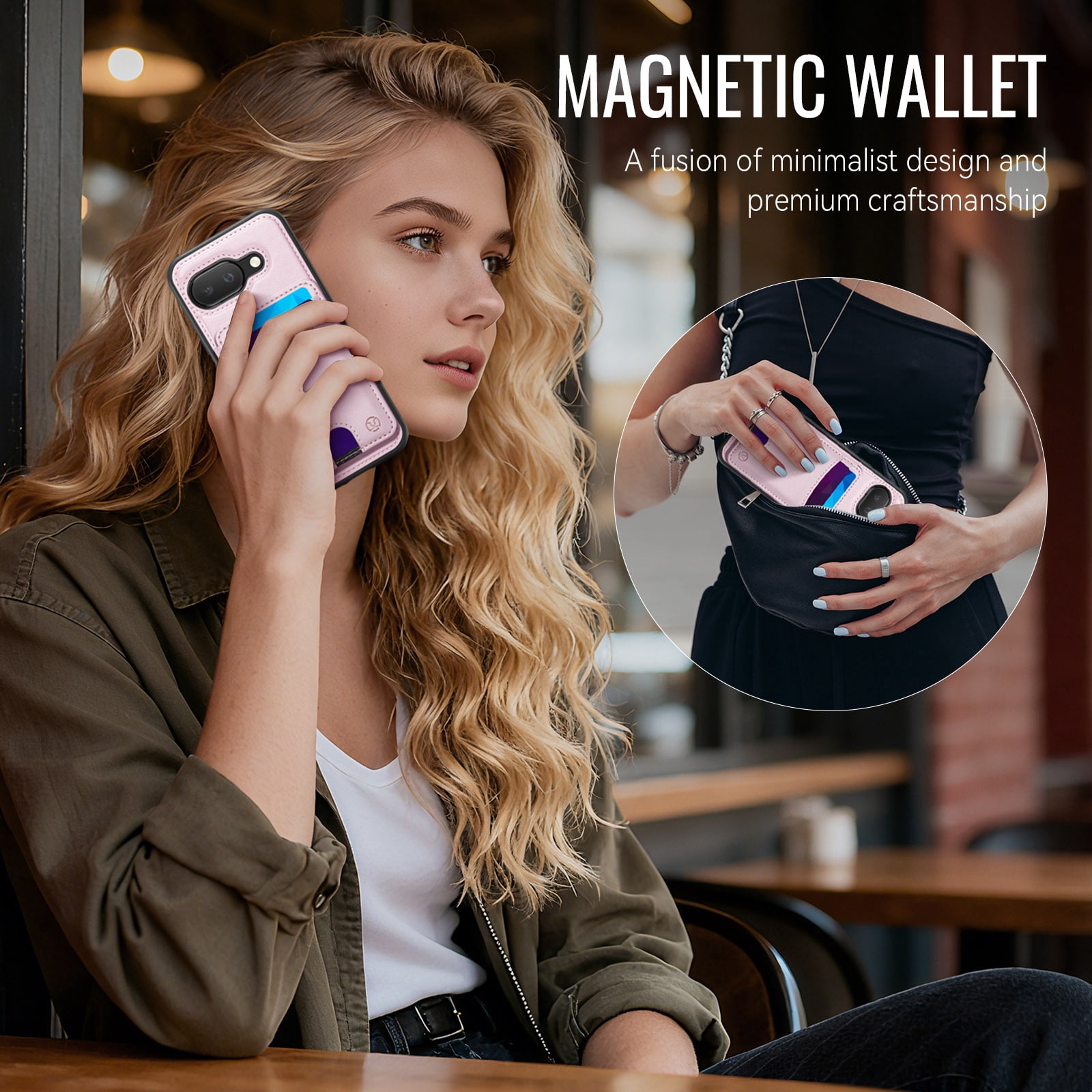 For Google Pixel 10A Phone Case,2-in-1 Magnetic Removable Flip Card Holder,Compatible With Mag-Safe,Anti-Scratch PU Leather,With Card Slots,Kickstand,Shockproof Durable Phone Case,Pink