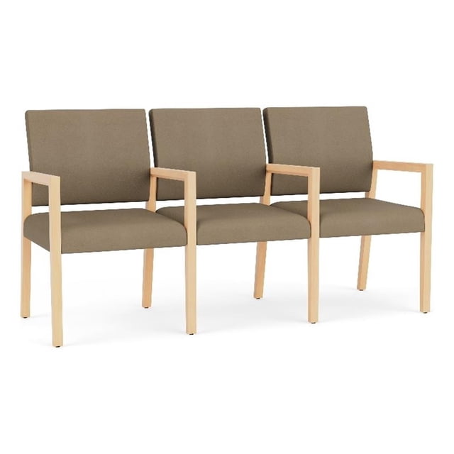 Pemberly Row Waiting Reception 3 Seat Tandem Seating Wood Frame in Brown