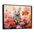 thumbnail image 2 of Designart "Curious Rat in Pink Blooms II" Animals Framed Wall Art - Modern Farmhouse Pink Mouse Entryway Framed Wall Art Print, 2 of 6