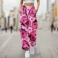 thumbnail image 2 of Women's Pants Printed Cartoon Sweatpants With0Pockets Festival Drawstring Pink Loose Pants for Women L, 2 of 4