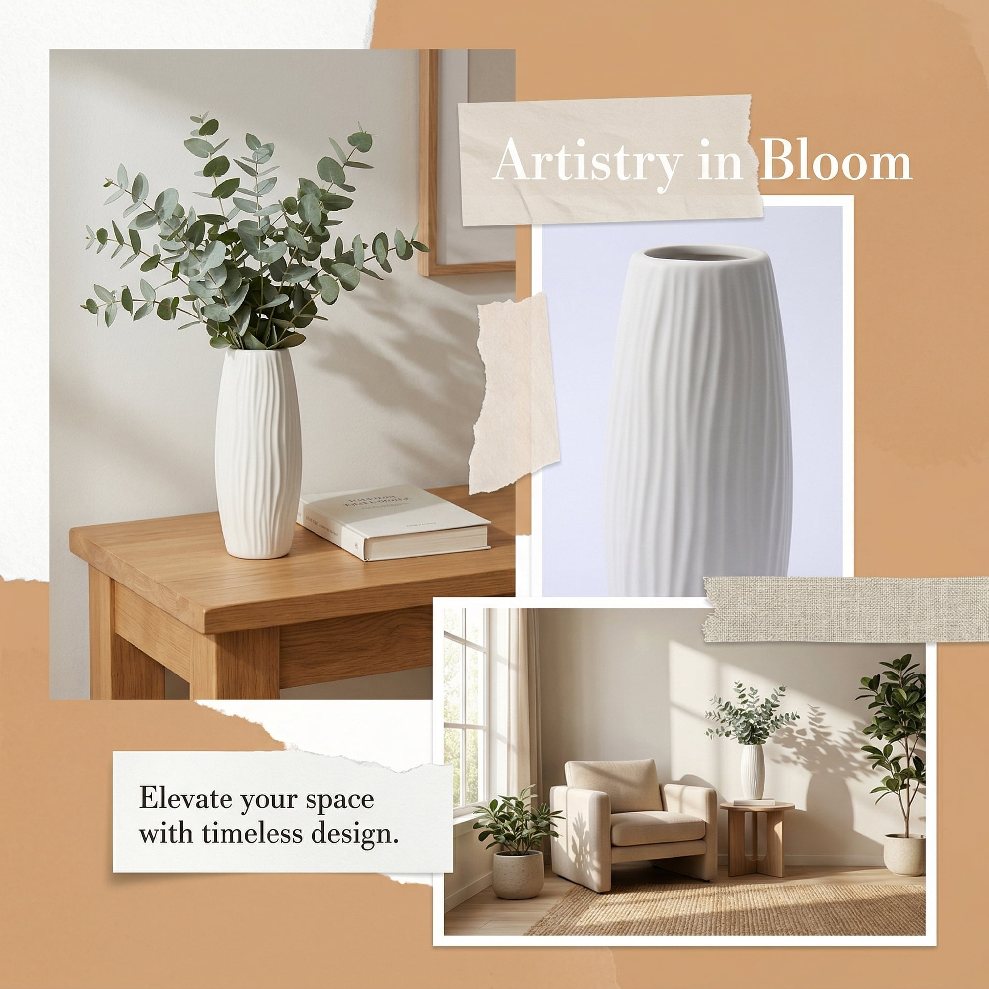 Unique Bargains Slim Ceramic Bud Decorative Vases for Desktop White 2"L x 2"W x 7.7"H