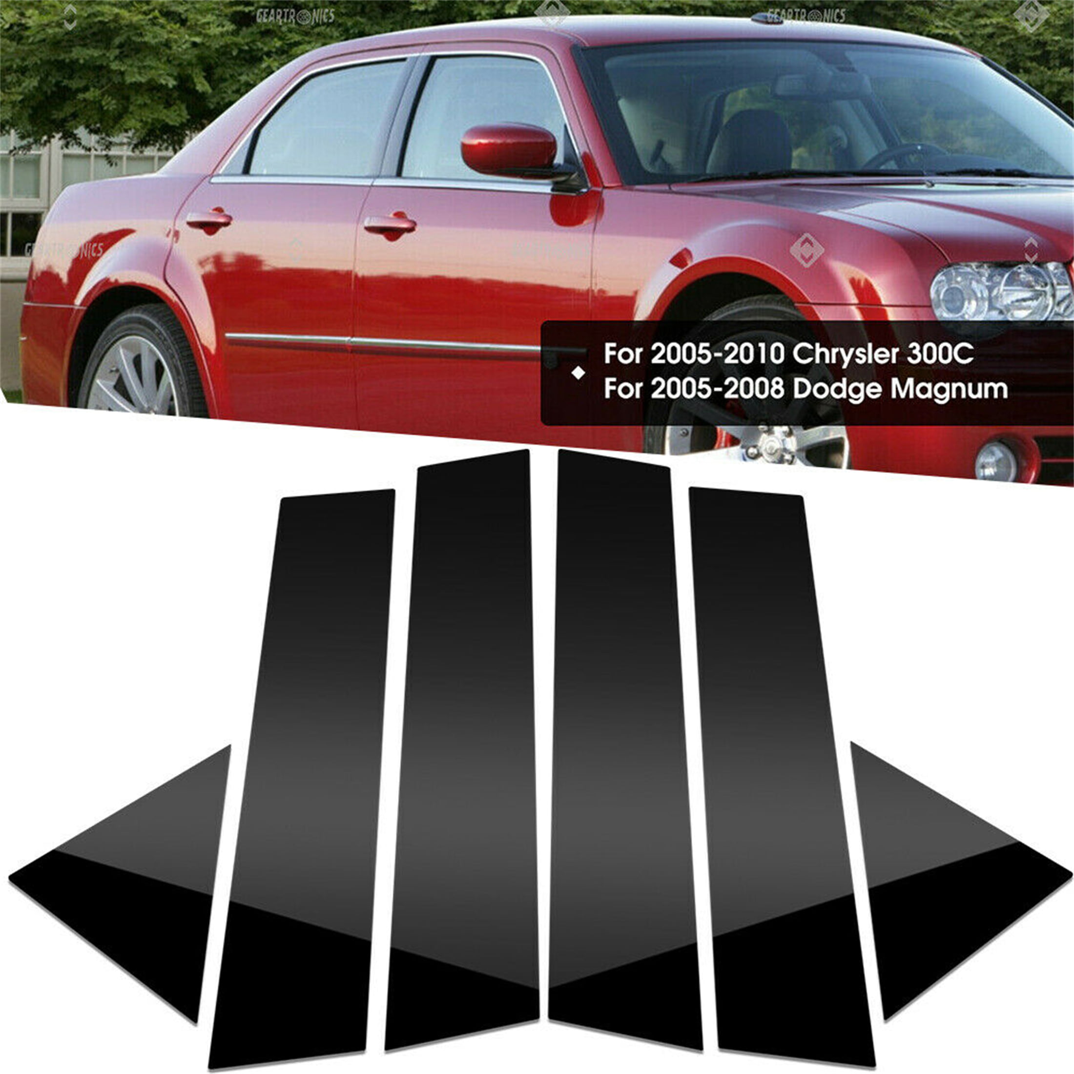 Black Pillar Posts fit Chrysler 300C & Dodge Magnum 05-10 6pc Set Door Cover 