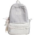 thumbnail image 2 of Lace Plaid Backpack, Mixed Pattern and Ribbon Bows, Spacious Lightweight Backpack for Commute Shopping, Lightweight study Bookbag with Front Zipper and Side Pockets, Grey, 2 of 5