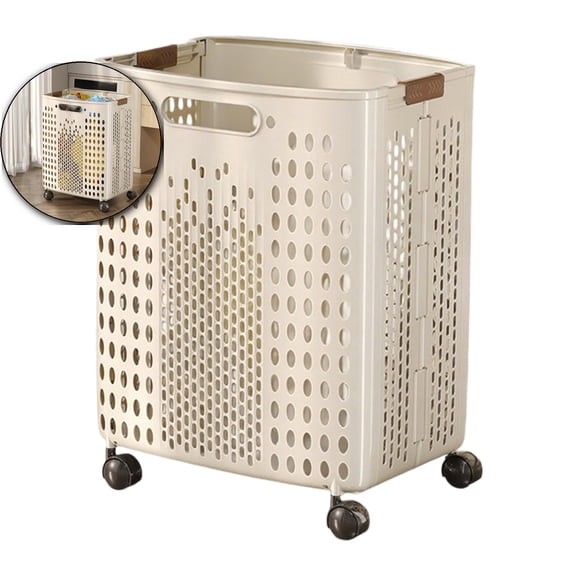 Laundry Hamper, Rolling Laundry Hamper with Wheels, Plastic Laundry Basket with Wheels for Bathroom, Bedroom, Dorm Room & Laundry Room, Basket with Handle