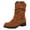 Brown, variant on Women's Wide Width Mid Calf Ankle Boots Flat Heel Slouchy Faux Leather Folds Winter Slip-on Knee High Boots Cowgirl Boot