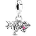 thumbnail image 1 of Abalorio Charm Dije 100% plata de ley 925 Viajes Avión Mundo Maleta colgante para mujer compatible con Pandora y otras pulseras, 1 of 2
