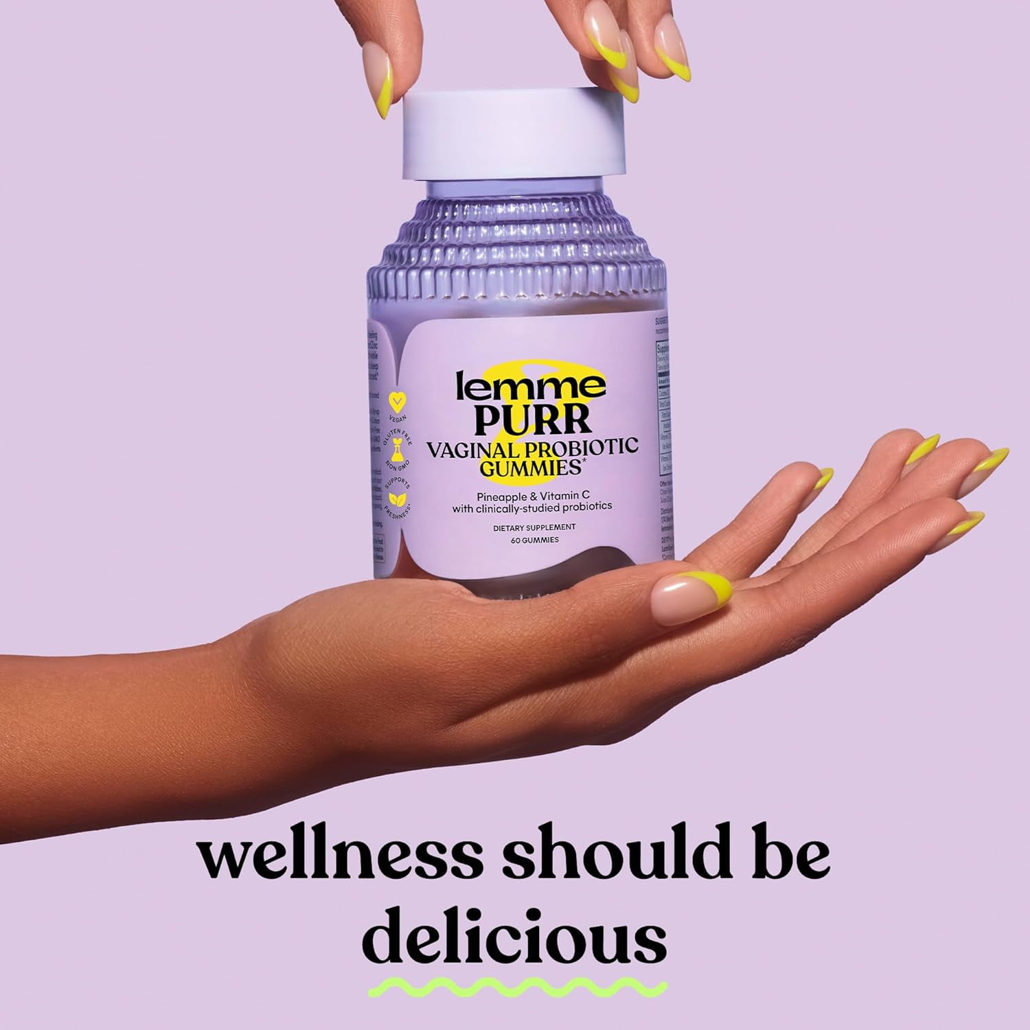 Lemme Purr Vaginal Probiotic Gummies for Women - Promotes pH Balance, Healthy Vaginal Odor & Urinary Tract Health w/Lactobacillus Blend, Pineapple & Vitamin C, 60 Count