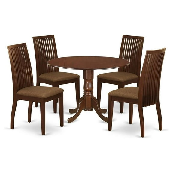 Atlin Designs 5-piece Wood Dining Set w/ Fabric Chairs in Mahogany