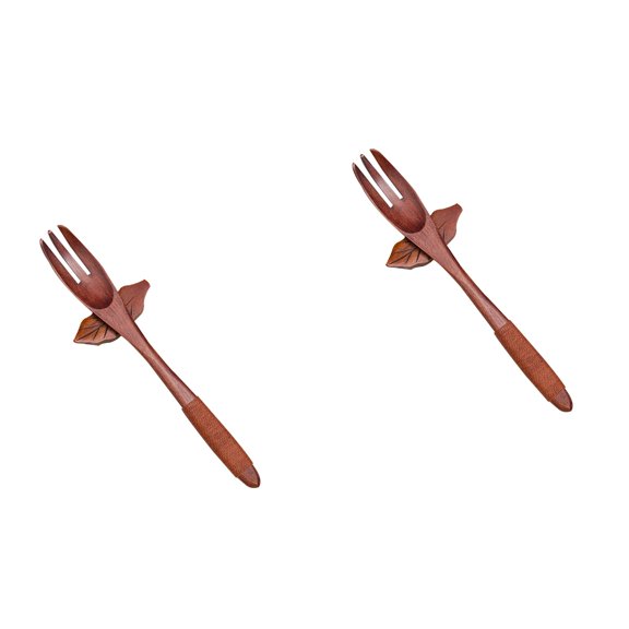 2pcs Natural Solid Wooden Forks Three Teeth Pasta Fork Kitchen Accessories for Meals