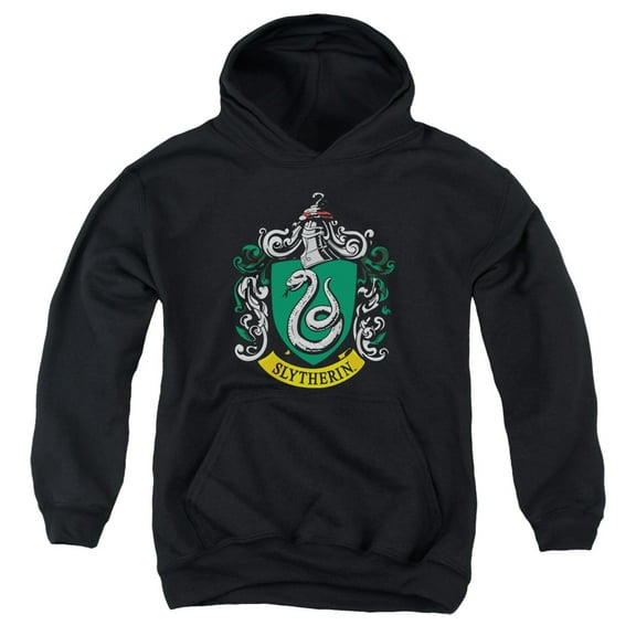 Harry Potter Boys' Slytherin Crest Hooded Sweatshirt Youth Medium Black
