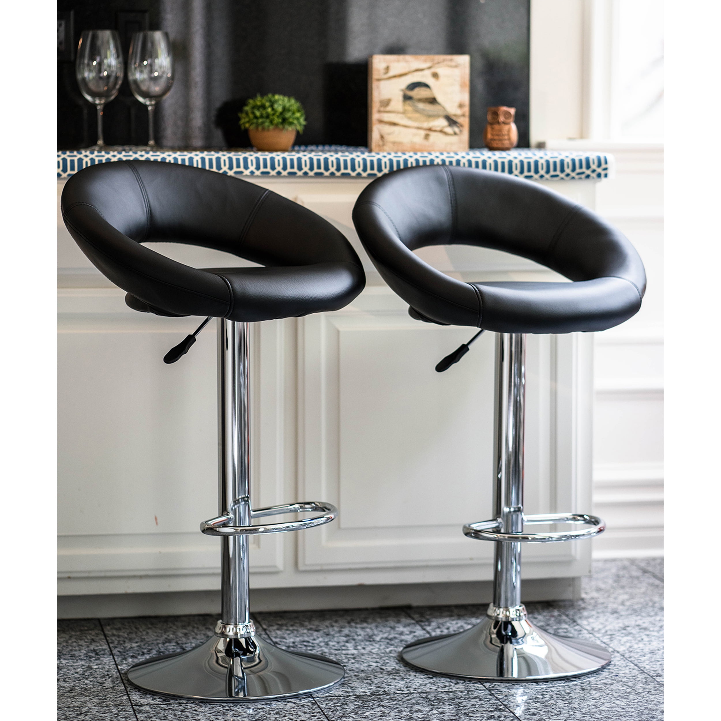 Brage Living Cosmo Adjustable Height Swivel Barstools with Footrest (Set of 2) Black