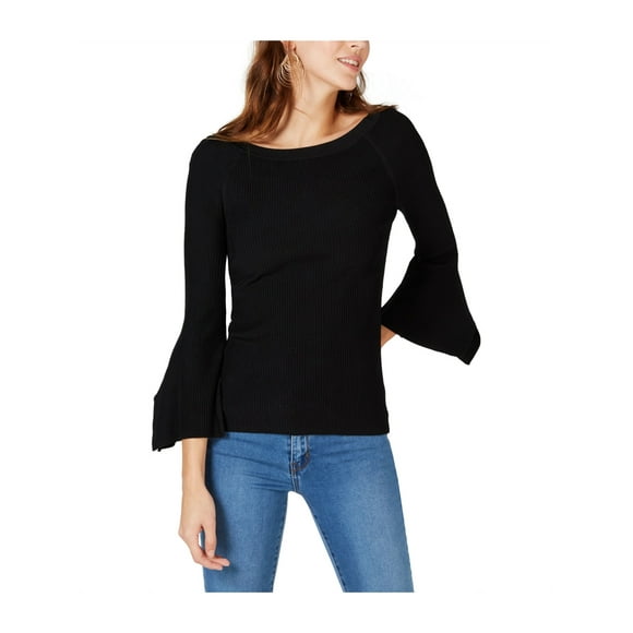 I-N-C Womens Flutter Sleeve Pullover Sweater black XL