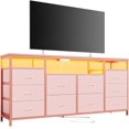 thumbnail image 3 of 10-cajón cómoda mesa de tv 63-pulgada de anchura para 65 70 75-pulgada tvs fabric cómoda entertainment center con power outlets y LED lights in rosa para dormitorio, 3 of 7