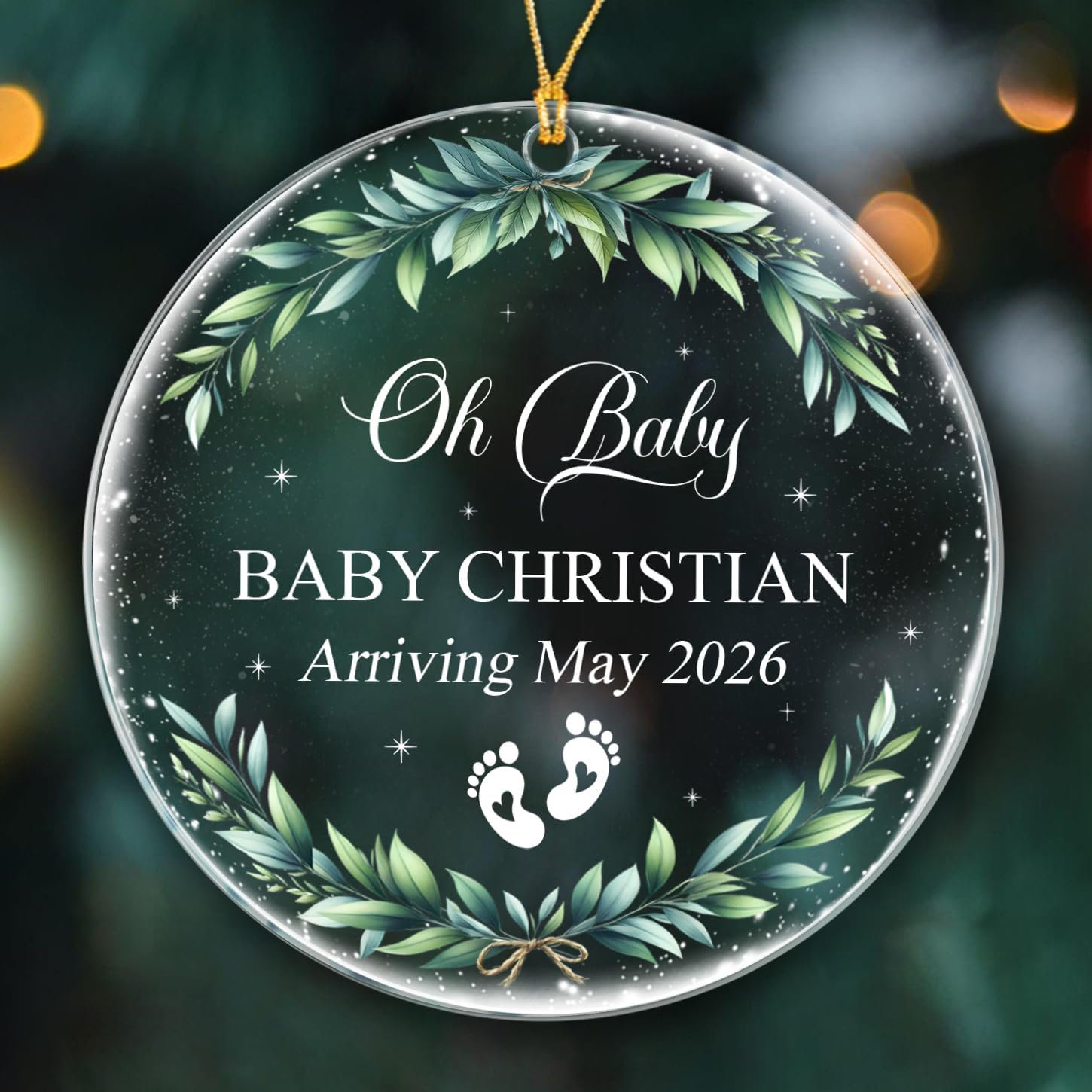 Date & Name Baby Arriving 2026 Christmas Ornaments, Baby Coming Xmas Ornaments Gift for New Dad Mom, Bump's First Christmas Ornament, Pregnancy Announcement Xmas Ornament Gift