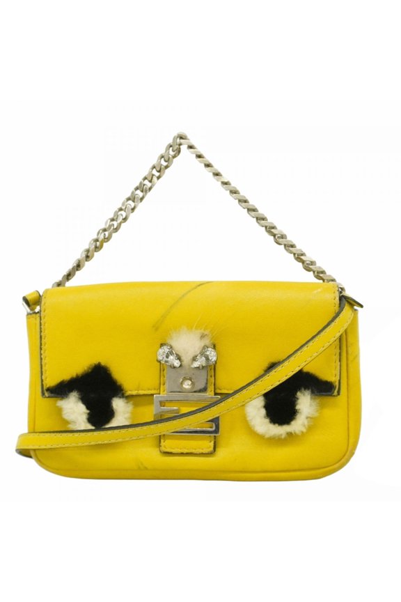 Pre-Owned Fendi Monster Micro Bucket Leather Handbag, Yellow, 2-Way Bag for Women