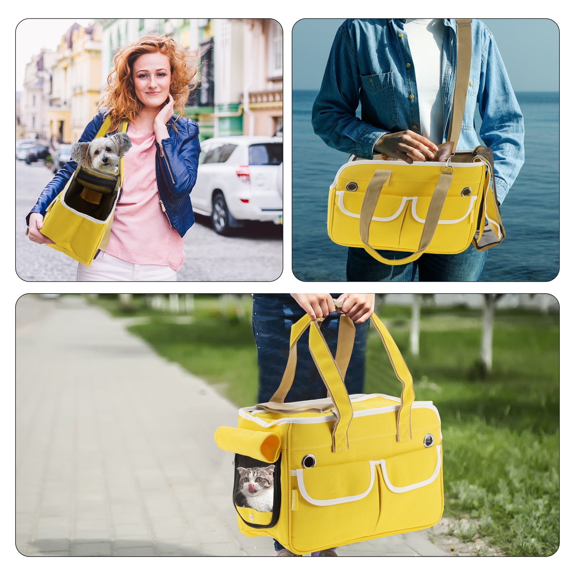 Unique Bargains Foldable Pet Carrier Bag with Removable Mat Yellow
