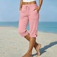 thumbnail image 5 of BUIGTTKLOP Capri Pants for Women Split Button Elastic Waist Cotton Linen Capris Drawstring Summer Casual Cropped Trousers with Pockets, 5 of 8