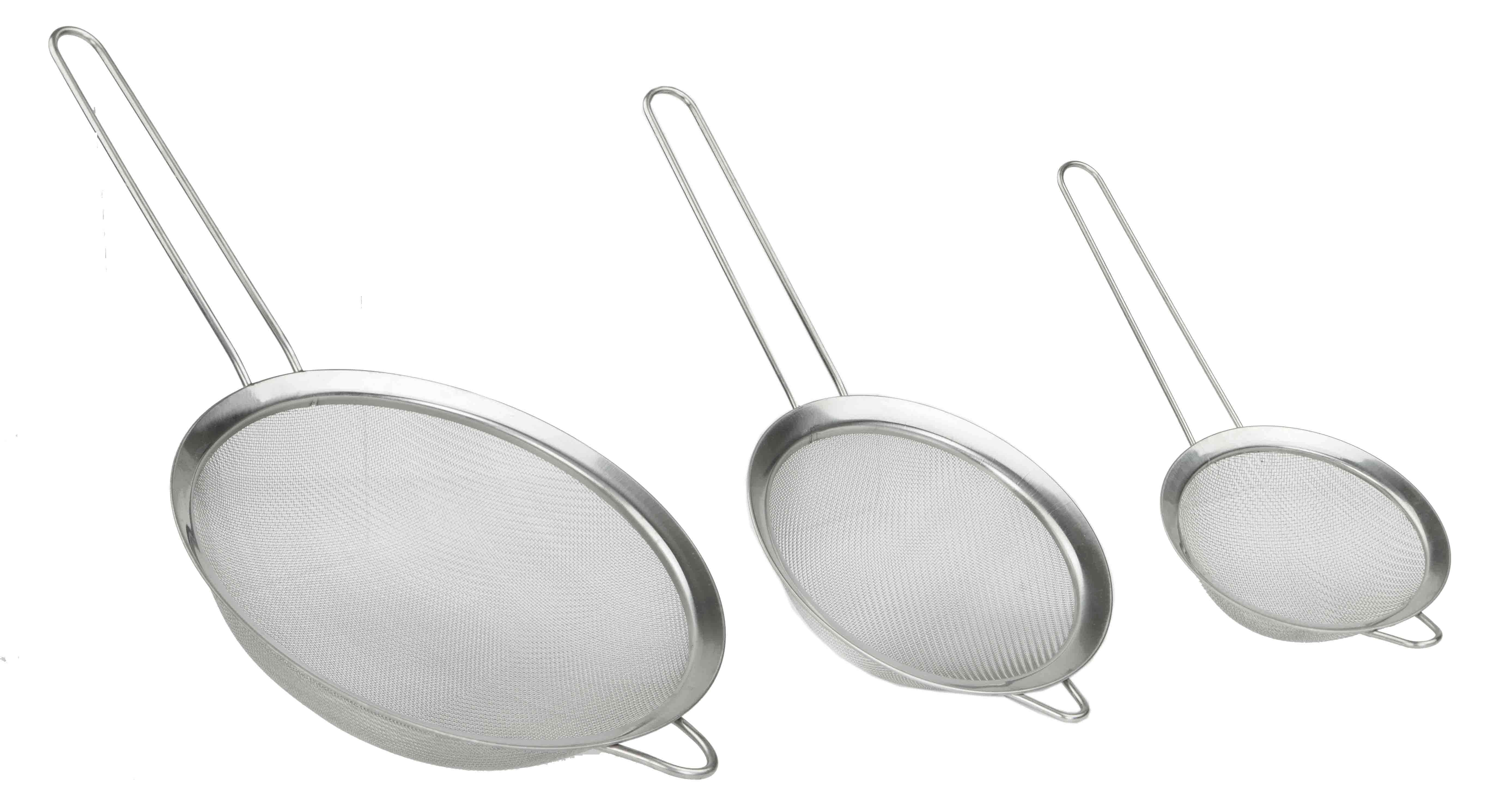3 Piece Mesh Stainless Steel Strainer Set, Silver