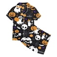 thumbnail image 4 of Shadoumai Satin Halloween Pajamas for 10-12 Button Top Pumpkin Print Short Sleeved Button Top Silk Home Outfit Sleepwear for, 4 of 4