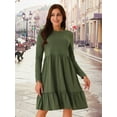 thumbnail image 2 of DARING DIVA Casual Long Sleeve Tiered A-Line Swing Dress S Army Green, 2 of 7