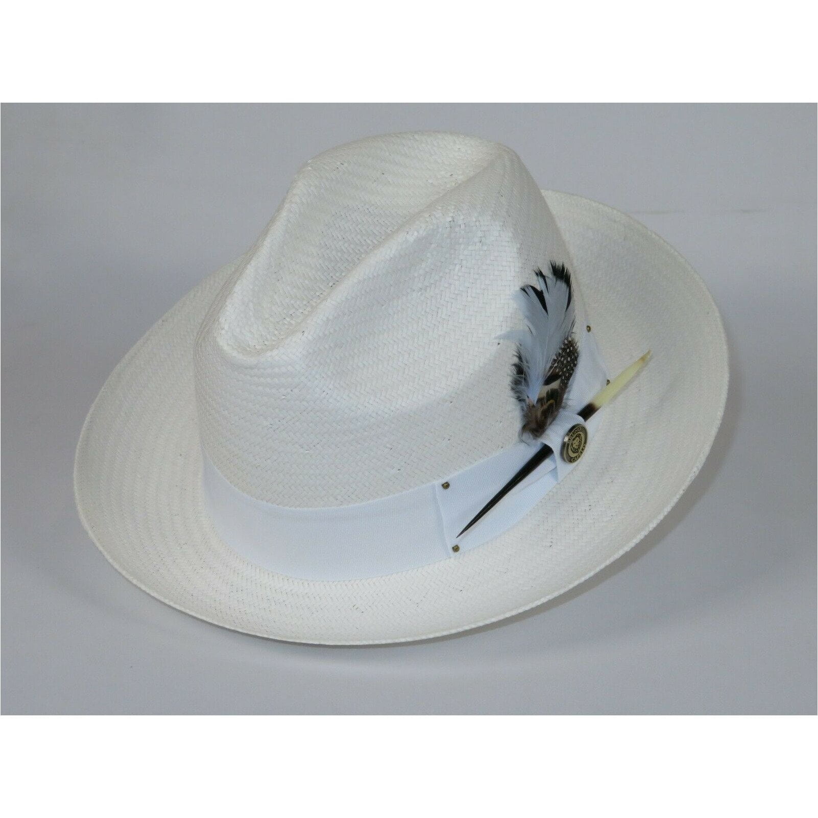 Men's Fedora Dress Casual Hat Summer Straw Solid White 100% Natural Straw ST-950 