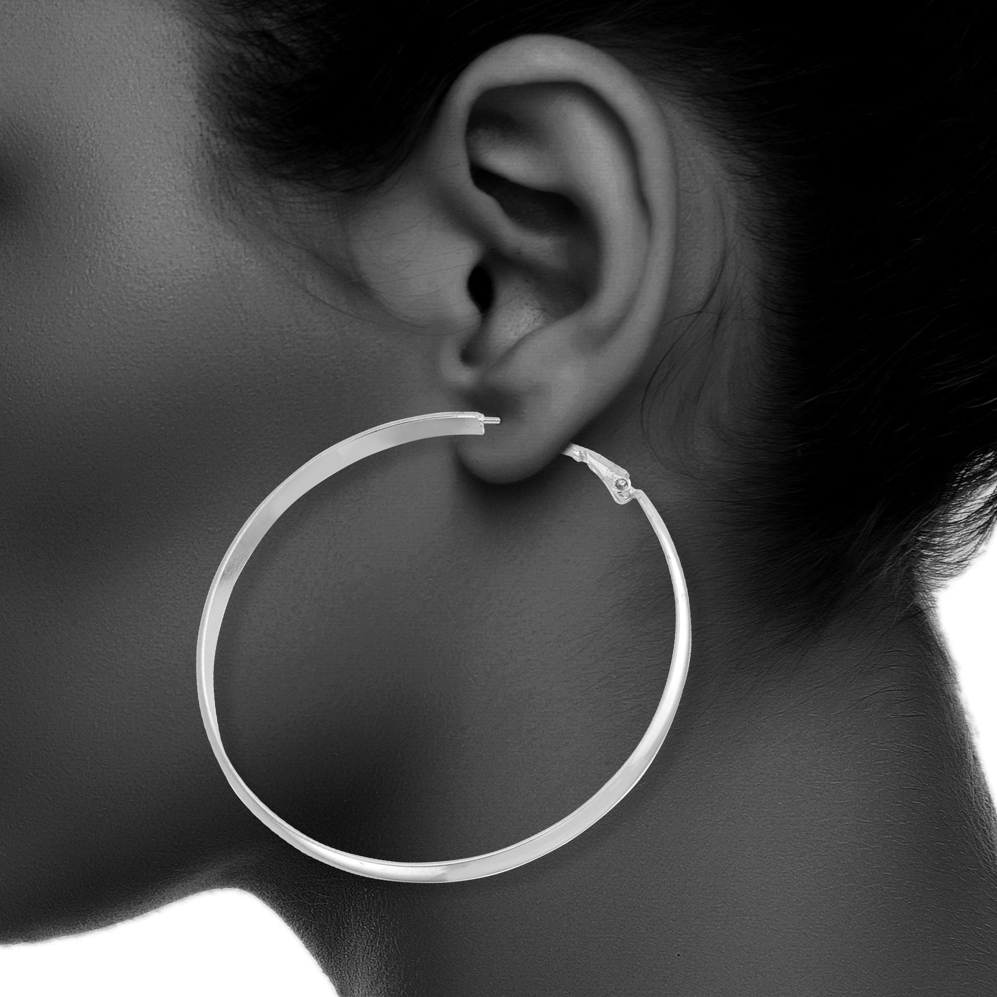 X & O Women's Silver Plated Polished 5mm X 60mm Hoop Earrings