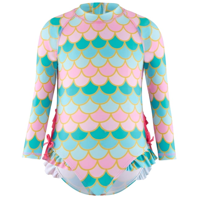 Kids Girls Rash Guard Swimsuits Cartoon Long Sleeve Sun Protection Girls Bathing Suits Size 4-5 Years Girls Clothing