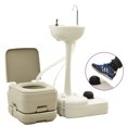thumbnail image 2 of vidaXL Portable Camping Toilet 2.6+2.6 gal and Handwash Stand 5.3 gal Set Gray, 2 of 10