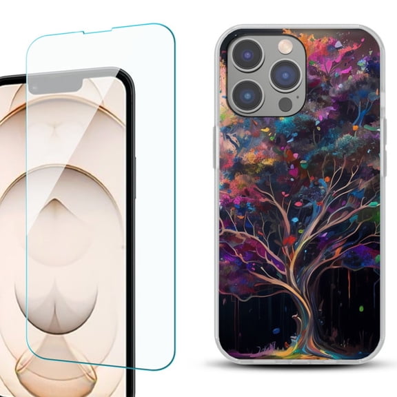 OneToughShield ® for iPhone 15 Pro Max Shockproof Fashion Phone Case, with Tempered Glass Screen Protector - Tree of Life