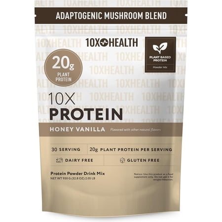 10X Health Plant Based Protein Powder, 20g Protein, Honey Vanilla, Dairy-Free, Gluten-Free, 2 lbs, 30 Servings