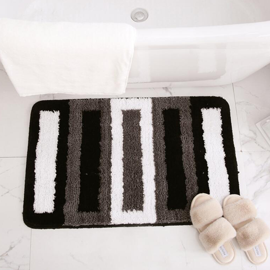 Soft Plush Microfiber Bathroom Rugs Absorbent Non-Slip 20"x32" Black White Gray Fluffy Bath Mats Machine Washable for Tub and Shower