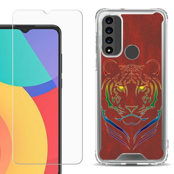 Shockproof Bumper Phone Case for TCL 20 XE, with Tempered Glass Screen Protector, by OneToughShield ® - Night Tiger