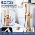 thumbnail image 2 of Wowow Waterfall Single-Handle Freestanding Tub Faucet with Hand Shower, Brass Floor Mounted Tub Filler Faucet in Brushed Gold, 2 of 7