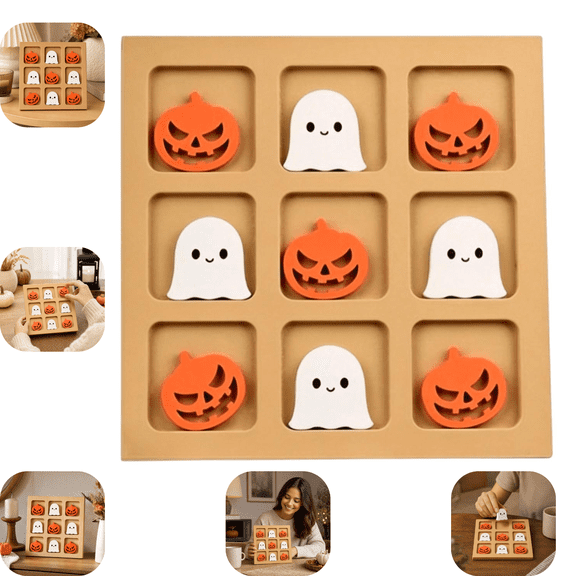 Halloween Wooden Tic Tac Toe Game, Ghost & Pumpkin Game Pieces, Tabletop Strategy Board Game, Halloween Party, Family Game Night & Desk Decor