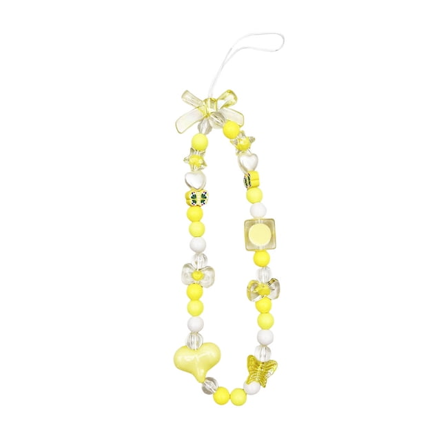 Cadena de teléfono móvil con cuentas de flores, correa de muñeca, funda Universal de moda portátil, cordón, decoración de cuerda, joyería Ropa, zapatos y accesorios Miscelánea Amarillo Minnieouse AP013832-05