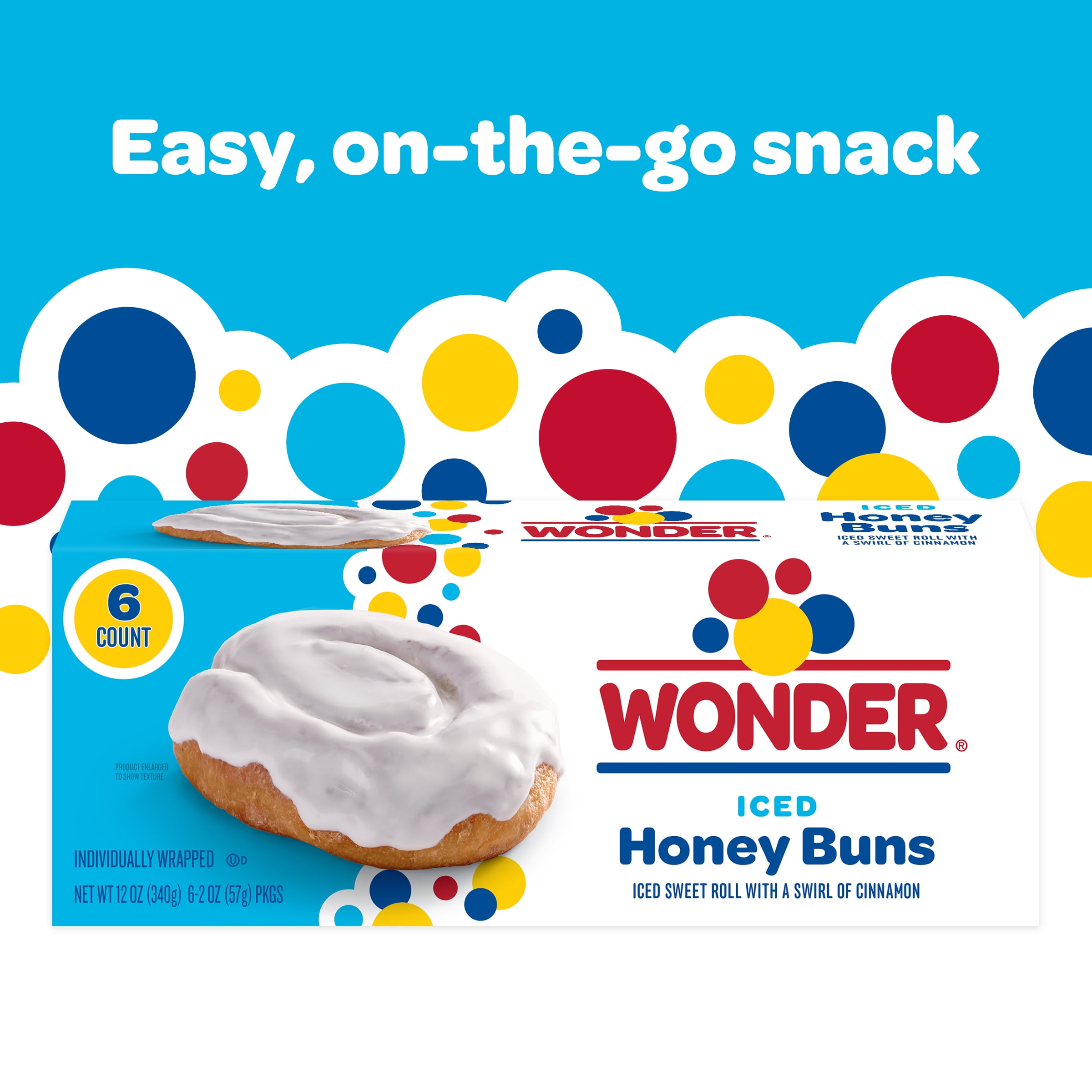(2 pack) Wonder Iced Honey Buns, Individually Wrapped Iced Pastry Snacks, 10.5 oz, 6 Count