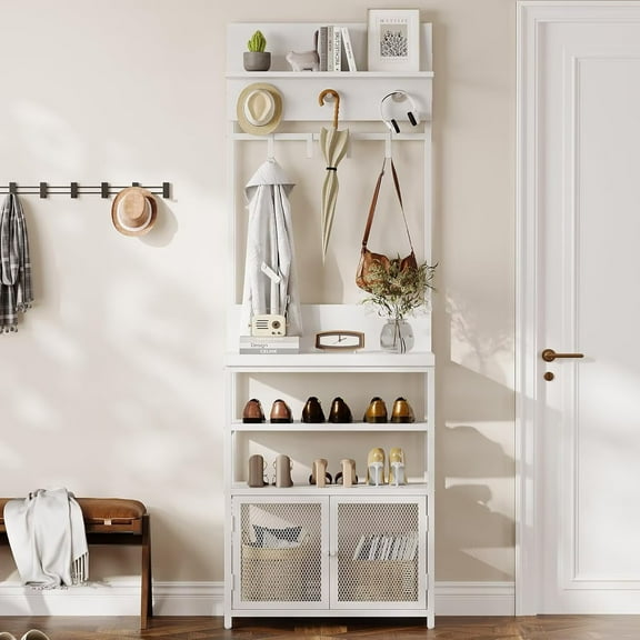 Entryway Hall Tree with Shoe Storage Shelves, 72.8" Tall Narrow Coat Rack Shoe Storage for Bedroom, Hallway, Office, Living Room