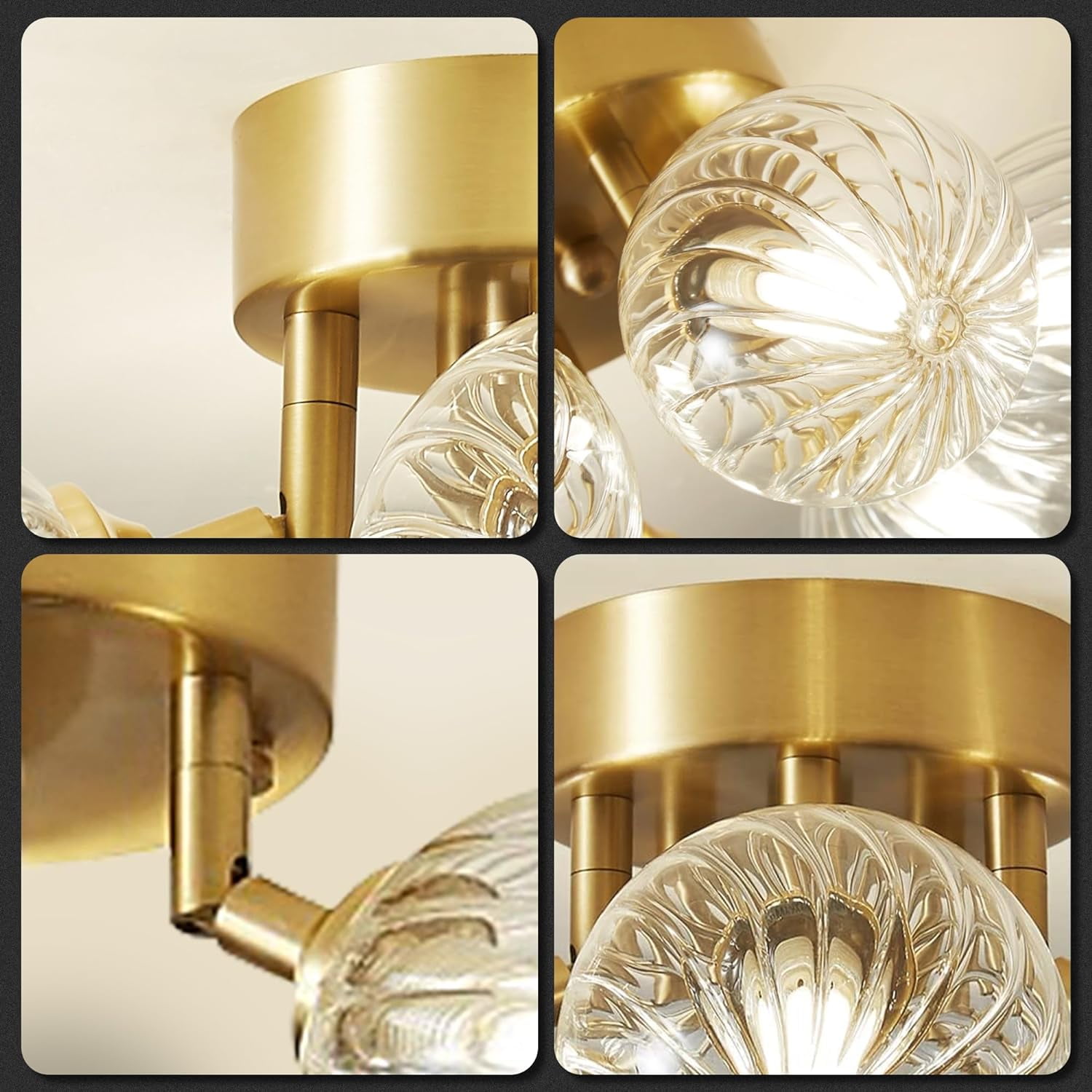 3-Light Globe Glass Close to Ceiling Light, Gold Hallway Flush Mount Light Fixture with Textured, Glass Lampshade for Bedroom Dinning Room (Bulb Incl.)