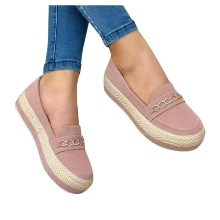 

f21 Fashion Women s Casual Shoes Breathable Slip-on Flats Thick-soled Outdoor Leisure Sneakers Platform Loafers for Women Size 8 Pink Wide